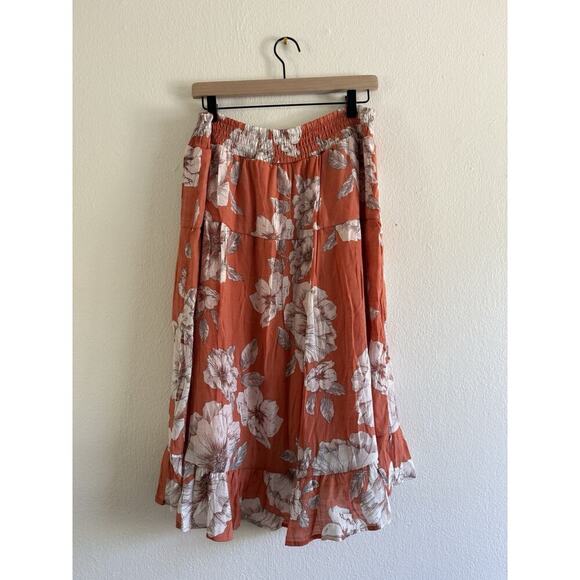 Mlle Gabrielle Coral Floral Button Front Flare Midi Skirt Lined Size XL‎ - Picture 2 of 6